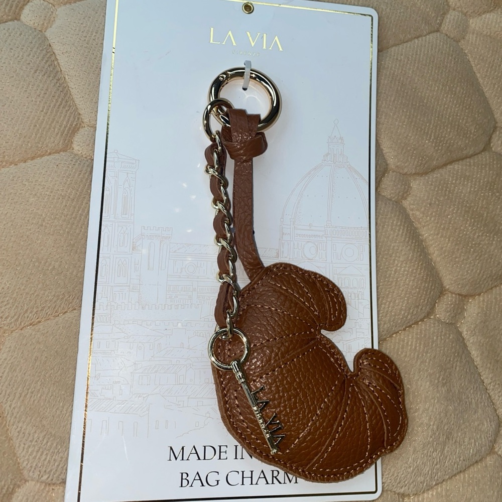 La Via Firenze Croissant‎ Bag Purse Charm Gold Key Italian Made In Italy